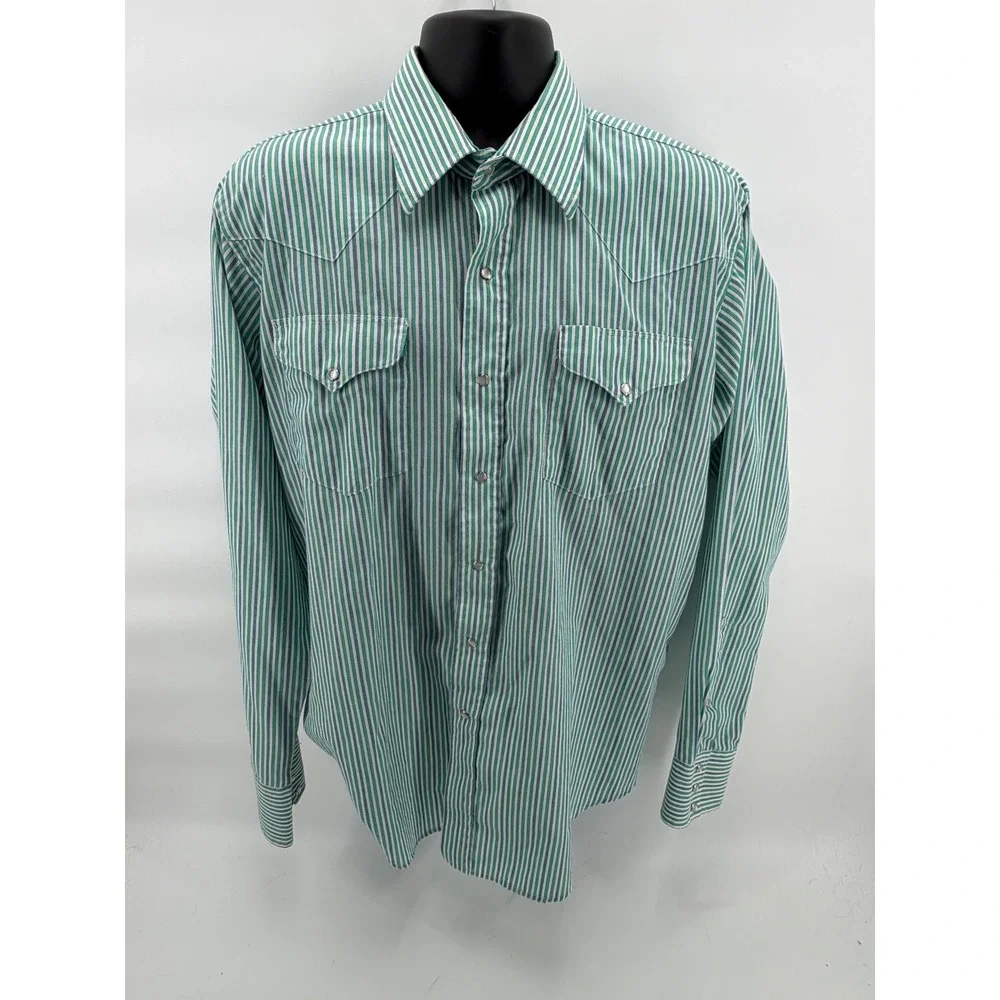 VTG Flying R Ranchwear Western Shirt Pearl Snap 16.5‎ x 36 Large Tall Stripe USA